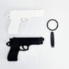 Black and White Gun Keychain Laser Acrylic Shapes : BLACK or WHITE Gun Keychain with split keyring & clip