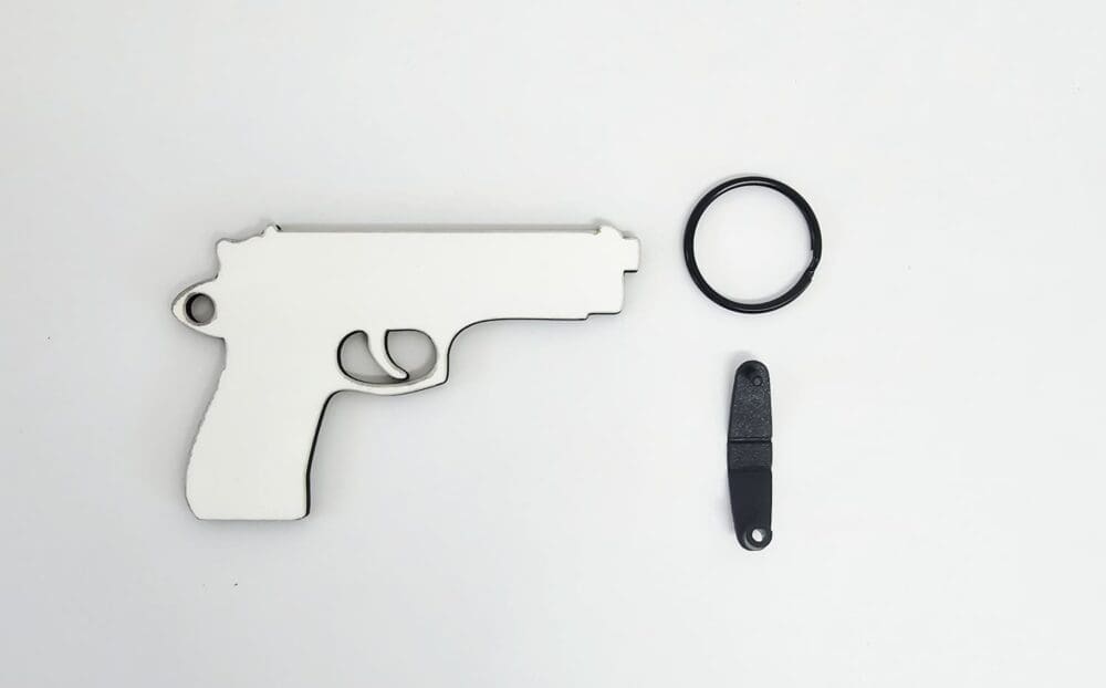 Laser Sublimation MDF Shapes : 3 or 5mm Sublimation MDF Gun (Single or Double Sided)+ with split keyring & clip