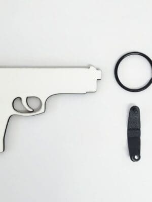 MDF Gun keychain 1 Laser Sublimation MDF Shapes : 3 or 5mm Sublimation MDF Gun (Single or Double Sided)+ with split keyring & clip