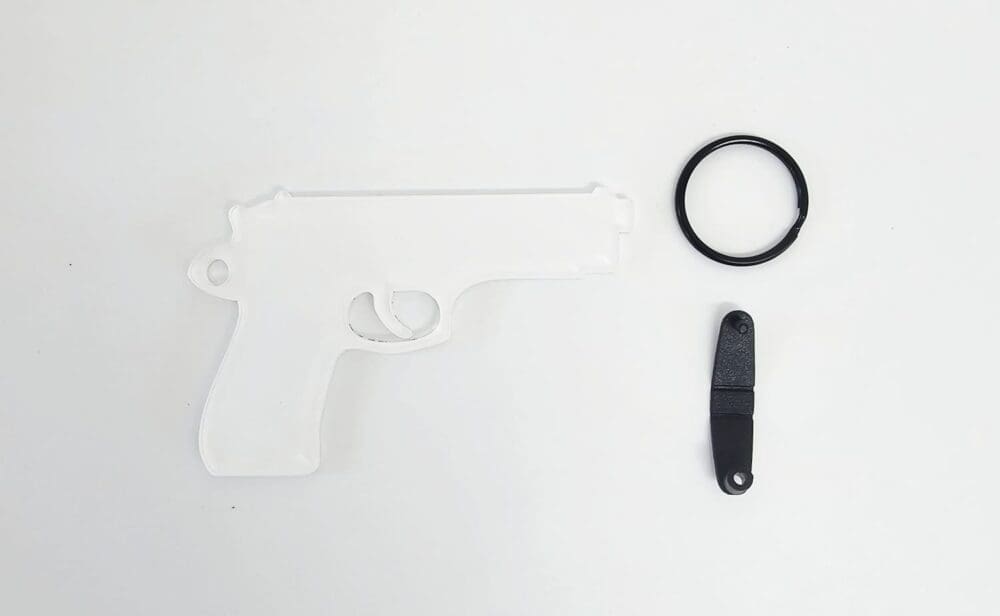 Laser Sublimation Blanks : 3mm or 4mm Subli-Acrylic Gun Keychain with split keyring & clip