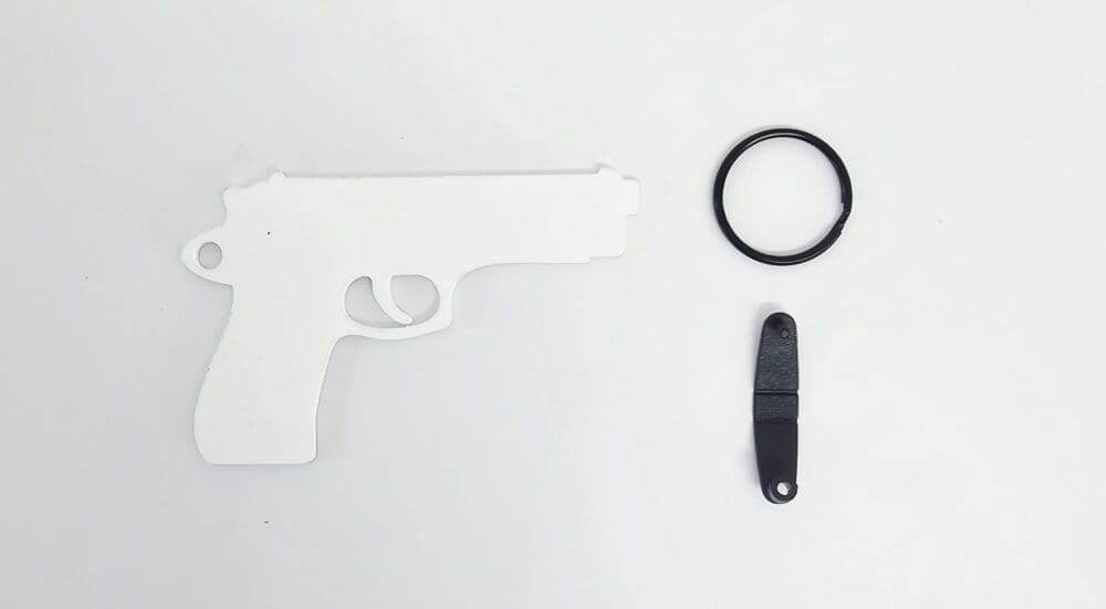 White Acrylic,Subli lux Gun 1 Laser Acrylic Shapes : BLACK or WHITE Gun Keychain with split keyring & clip