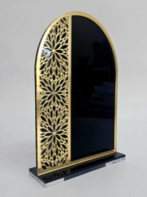 Award_A5_Mirror_Floral 3D UV Prints : A5 Acrylic Tribute Plaque with Elegant Gold Mirror Floral Design