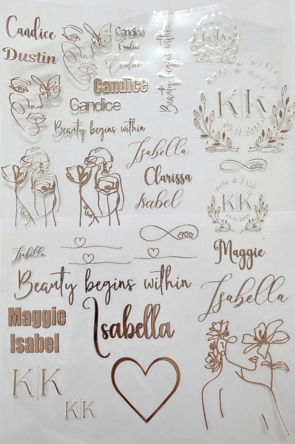 3D UV DTF Stickers : FOILING A4 & A3 ROSE GOLD Customised Stickers (Gang Sheet Creator)