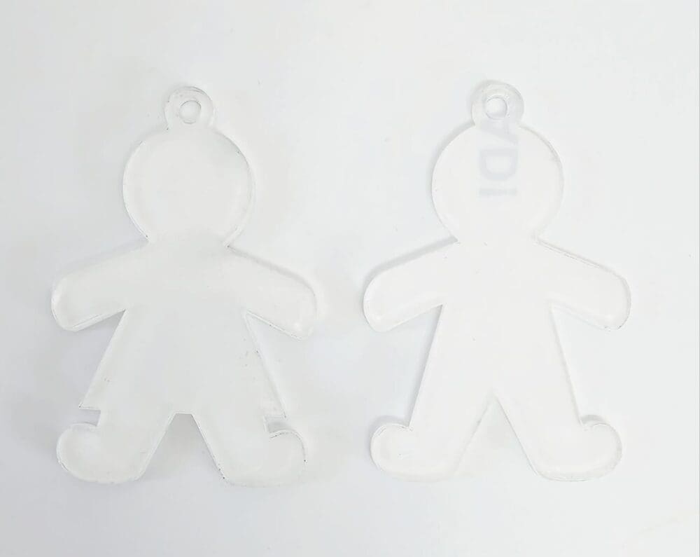 Laser Sublimation Blanks : Subli-Acyrlic (with white coating) Christmas Hanging Ornaments : Ginger Bread Girl and Boy (3 or 4mm)