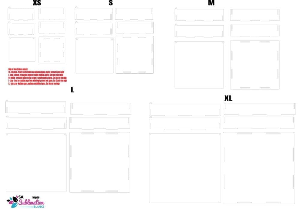 Design Corner : Laser Cut files Downable : Square (5 sizes) for 3mm Material (SAB01)