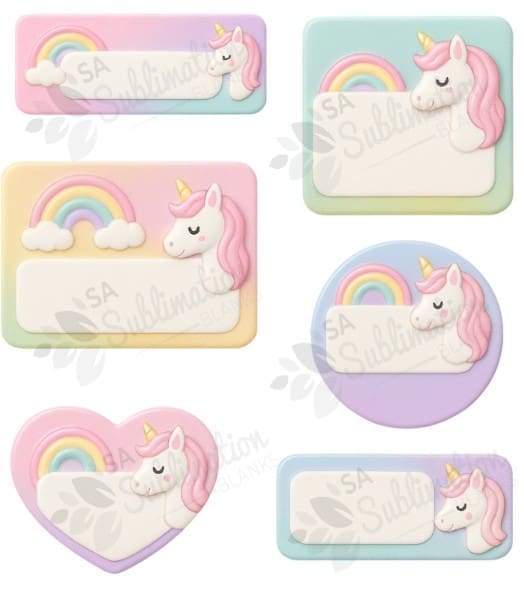 Design Corner : 3D Unicorn & Rainbow Designs 001 for Labels (6 Shapes)