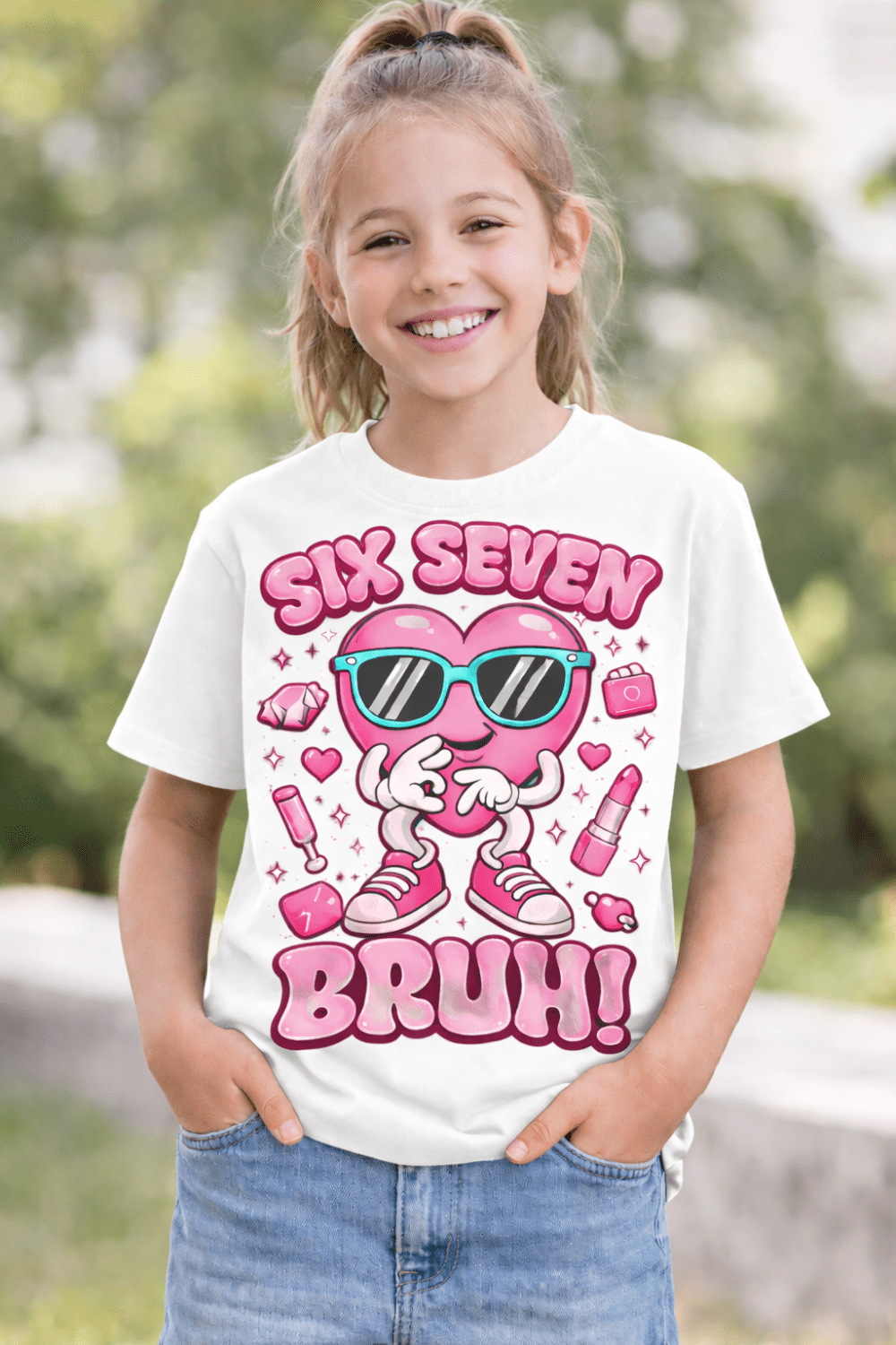 DTF & Consumables : A4 DTF Transfer Six Seven Bruh Valentines Day Design (Pink)