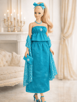 Goosey's Homemade Doll Fashion : Evening Turquoise Glam Set (EVN_1) (Locally crafted. Community‑supporting)