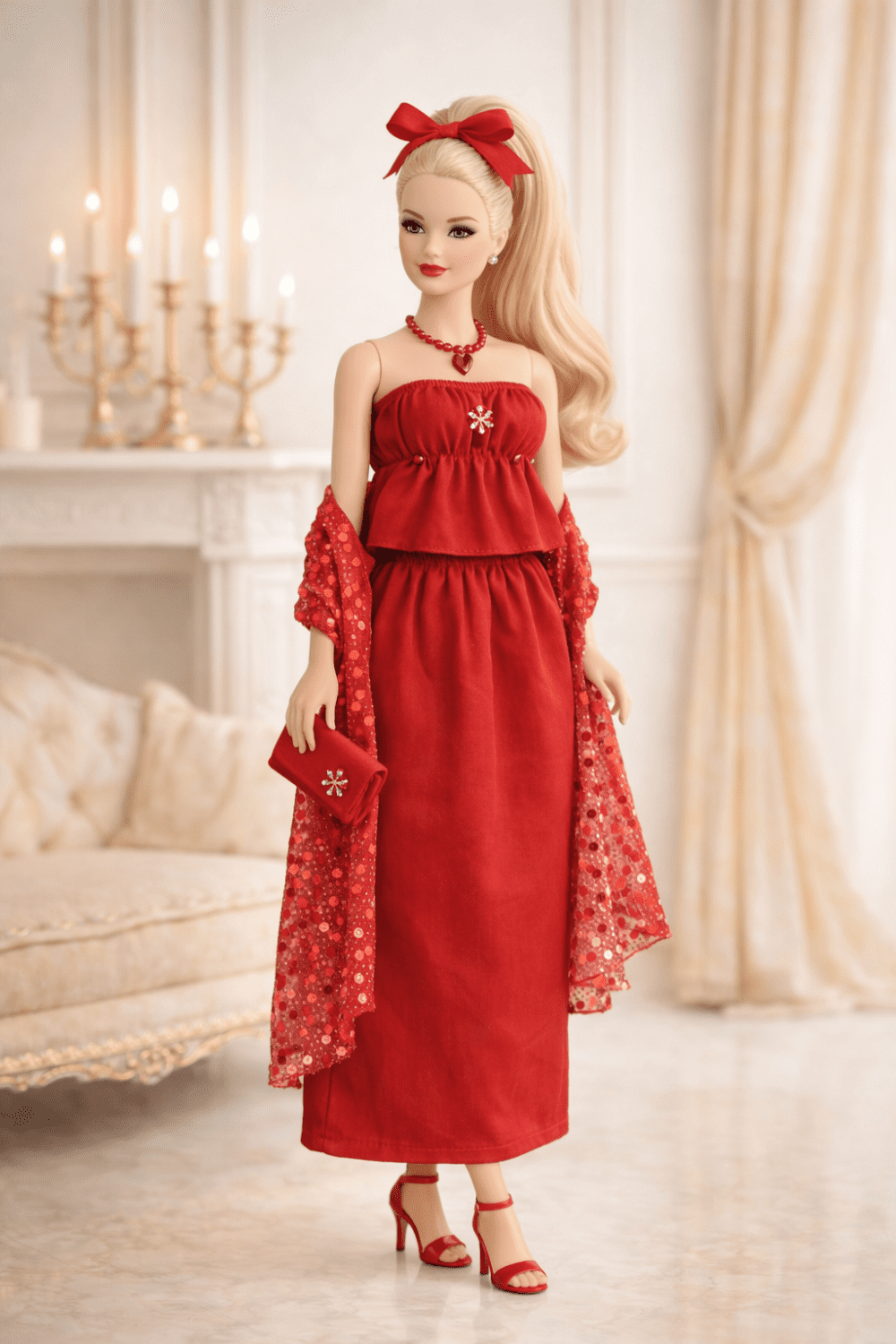 Goosey's Homemade Doll Fashion : Evening Red Glam Set (EVN_2) (Locally crafted. Community‑supporting)