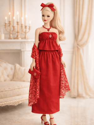 Goosey's Homemade Doll Fashion : Evening Red Glam Set (EVN_2) (Locally crafted. Community‑supporting)