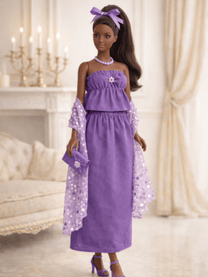 Goosey's Homemade Doll Fashion : Evening Plum Glam Set (EVN_3) (Locally crafted. Community‑supporting)