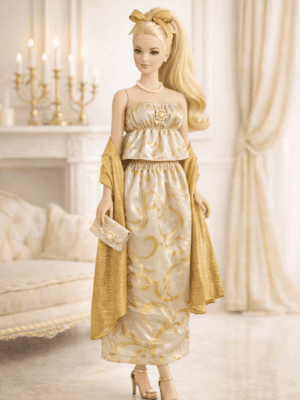 Goosey's Homemade Doll Fashion : Evening Gold Elegance Glam Set (EVN_4) (Locally crafted. Community‑supporting)