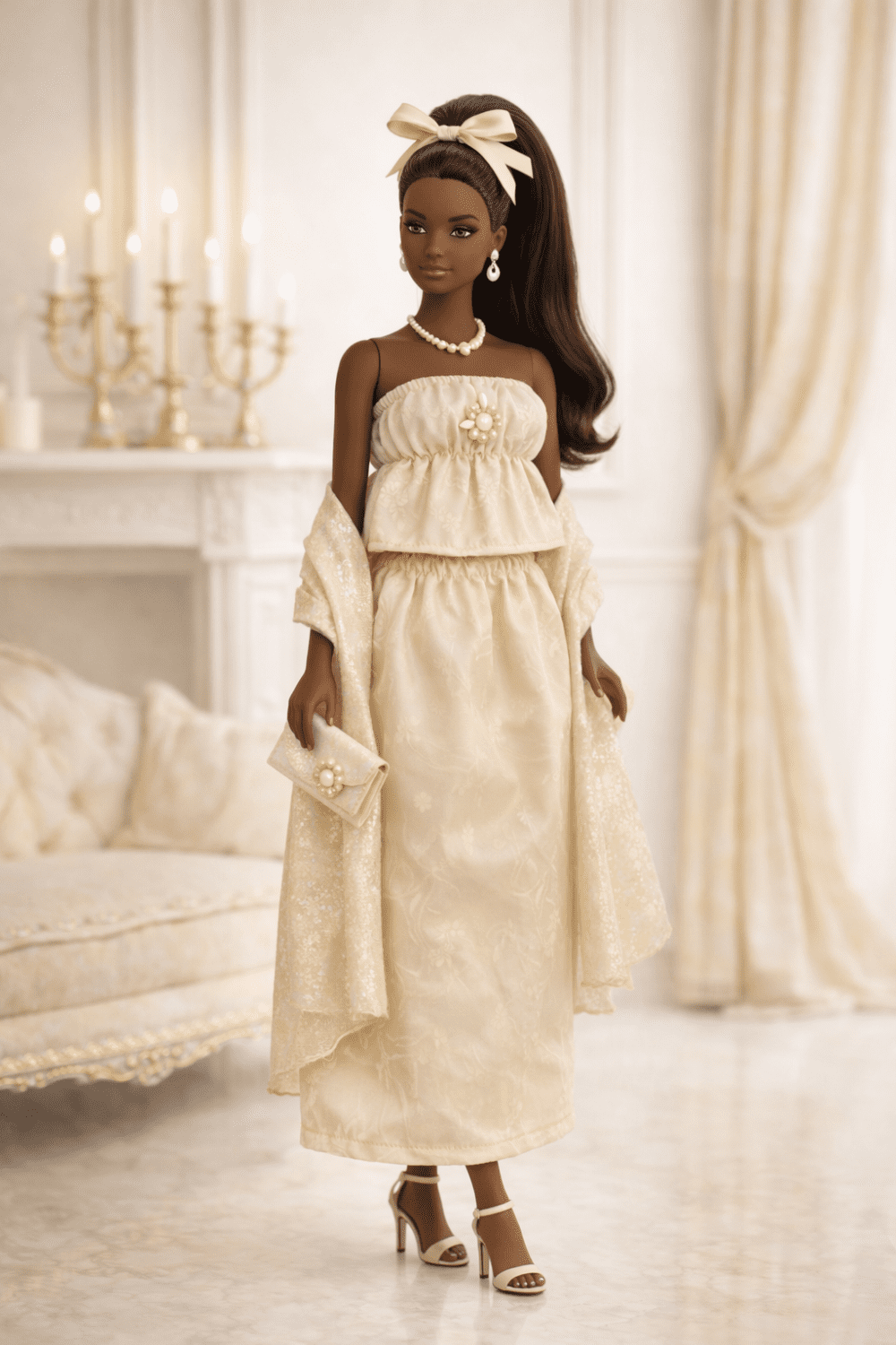 Goosey's Homemade Doll Fashion : Evening Cream Luxe Glam Set (EVN_5) (Locally crafted. Community‑supporting)