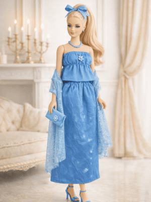 Goosey's Homemade Doll Fashion : Evening Sapphire Glam Set (EVN_6) (Locally crafted. Community‑supporting)