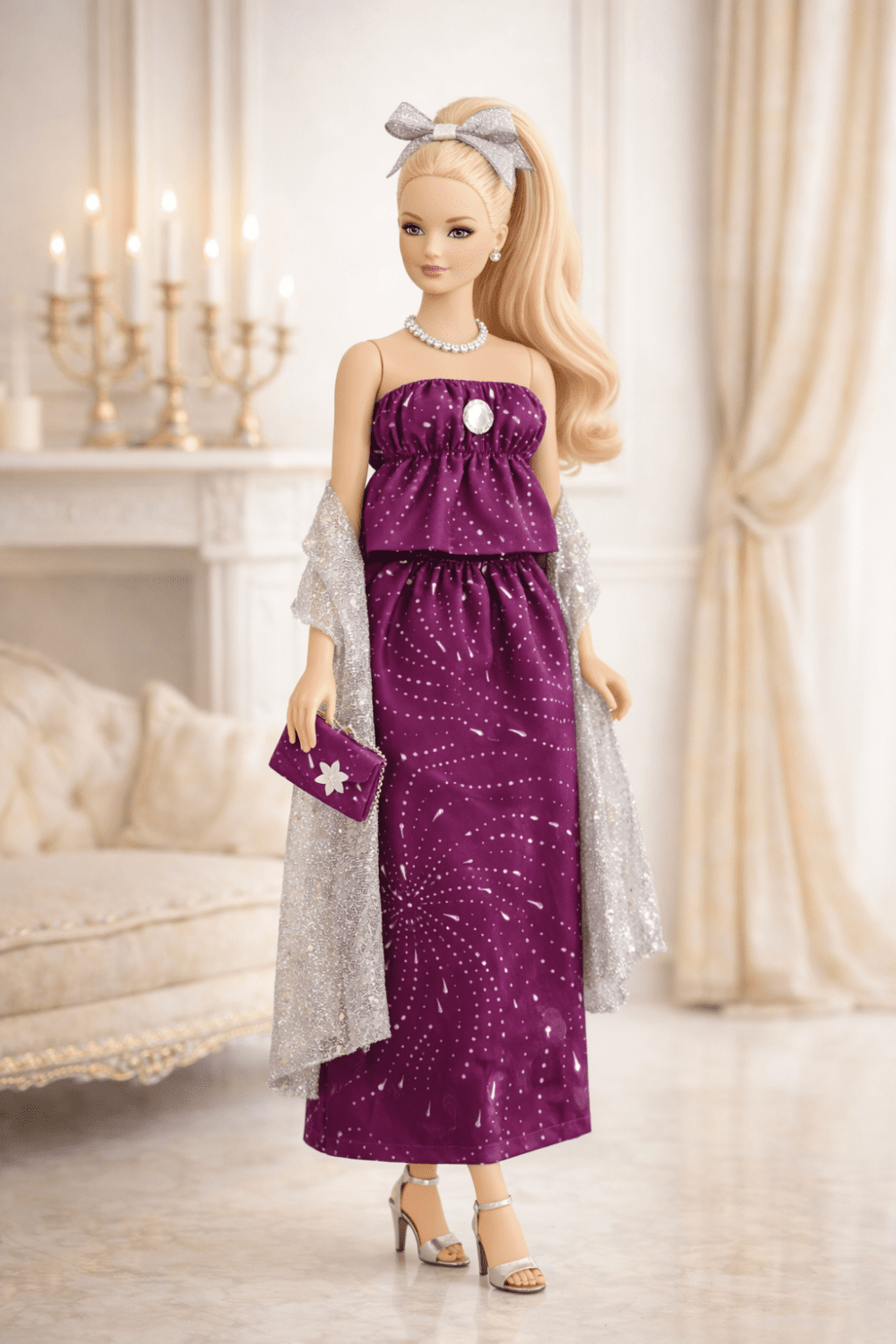 Goosey's Homemade Doll Fashion : Evening Amethyst Glam Set (EVN_7) (Locally crafted. Community‑supporting)