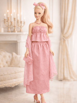 Goosey's Homemade Doll Fashion : Evening Pink Blossom Glam Set (EVN_8) (Locally crafted. Community‑supporting)