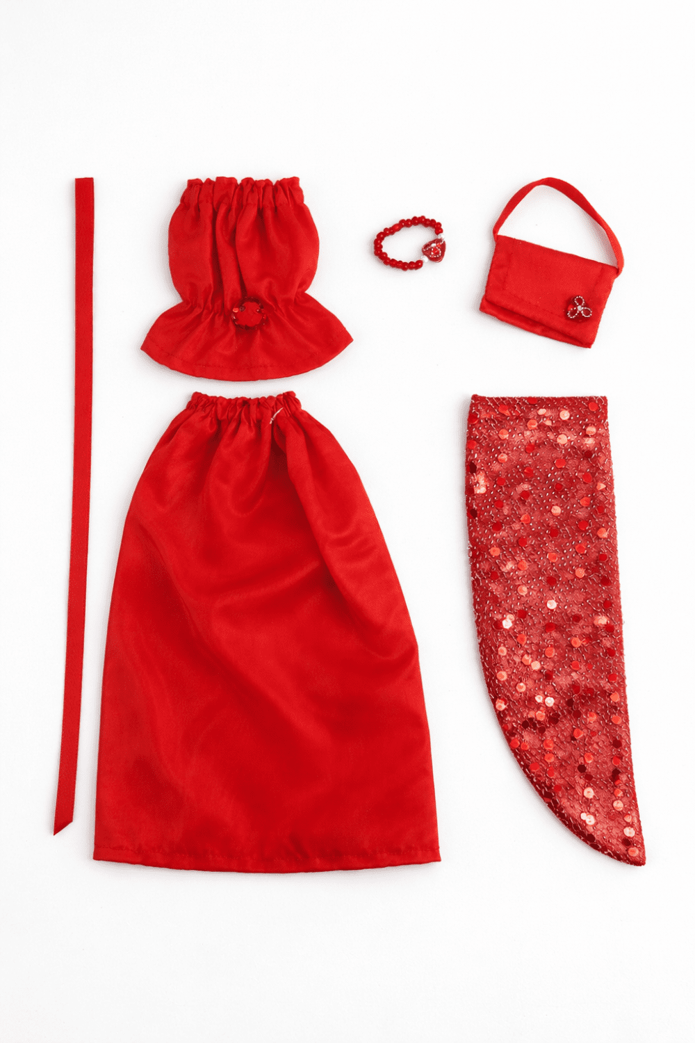 Goosey's Homemade Doll Fashion : Evening Red Glam Set (EVN_2) (Locally crafted. Community‑supporting)