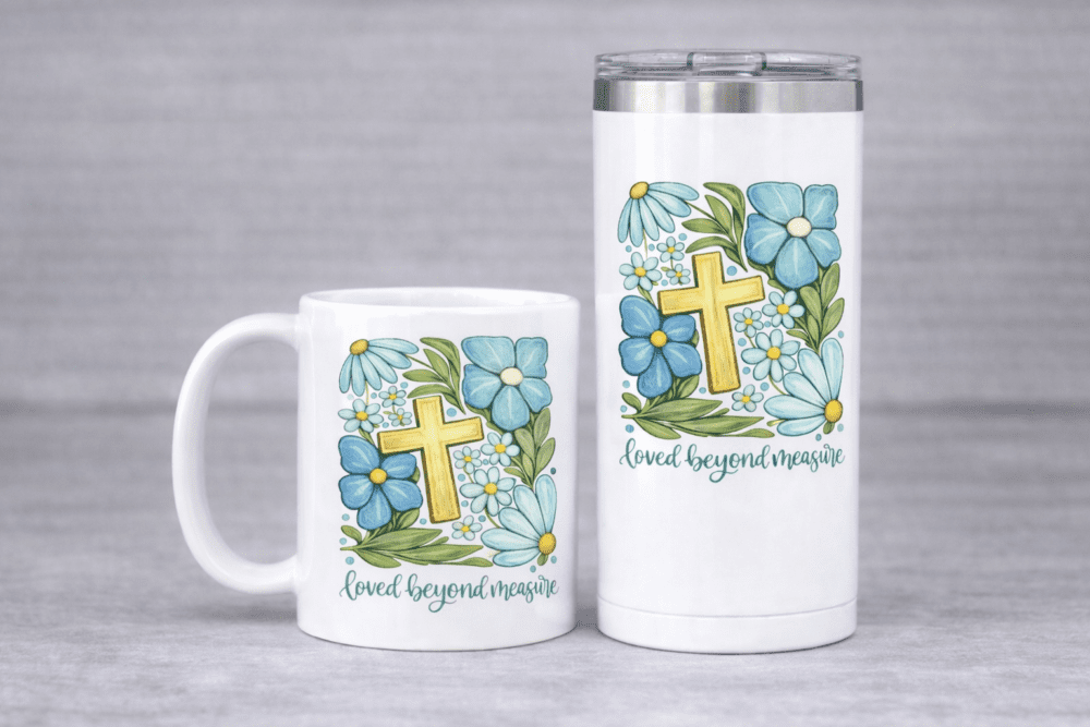 3D UV Stickers : A4 “Loved Beyond Measure” Floral Christian Cross Design (LBM) - 6 Colour Variations