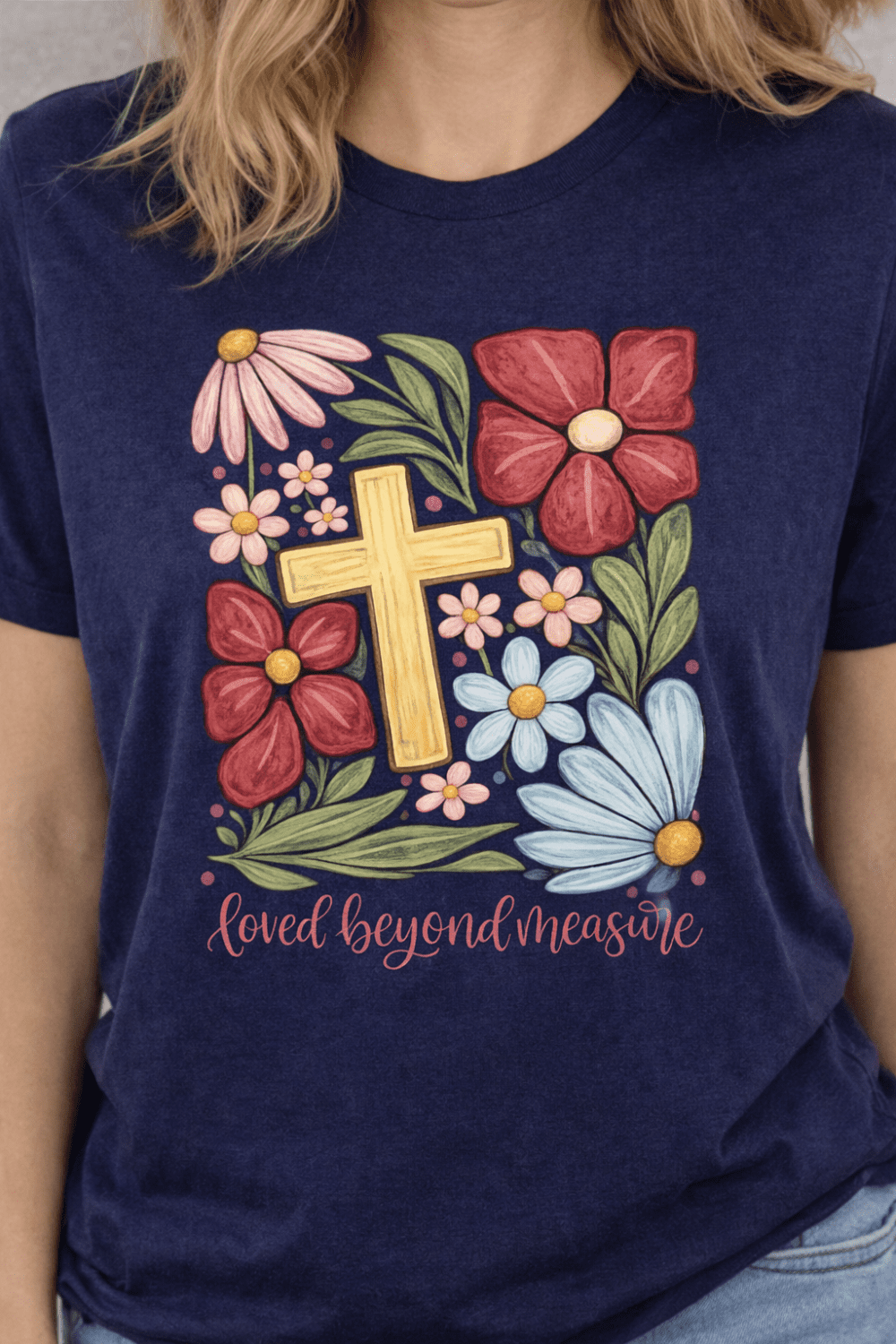 DTF & Consumables : A4 DTF Transfer “Loved Beyond Measure” Floral Christian Cross Design (LBM_DTF) – 6 Different Colour Variants