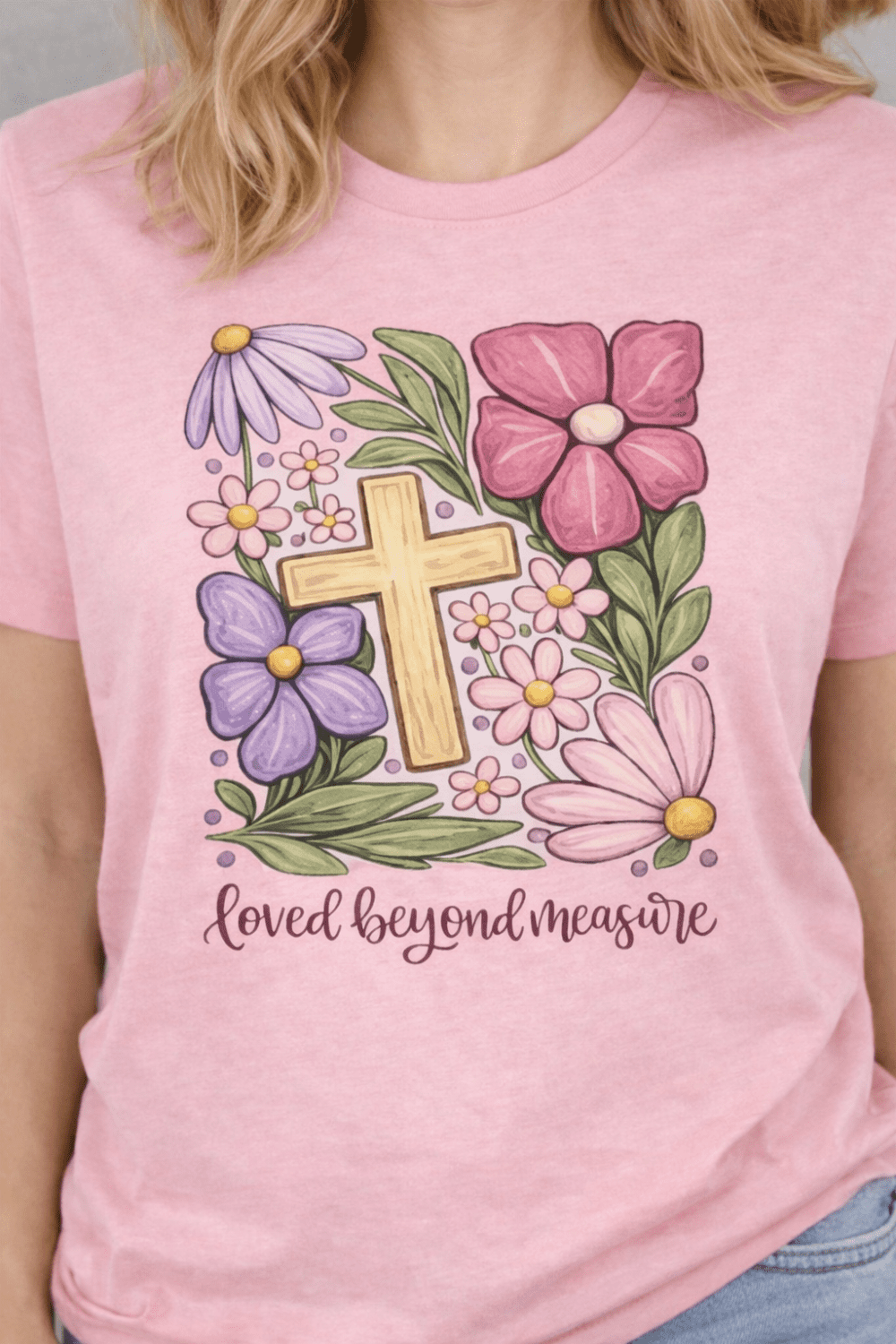 Sublimation Transfer : A4 Sublimation Transfer “Loved Beyond Measure” Floral Christian Cross Design (LBM_SUB) – 6 Different Colour Variants