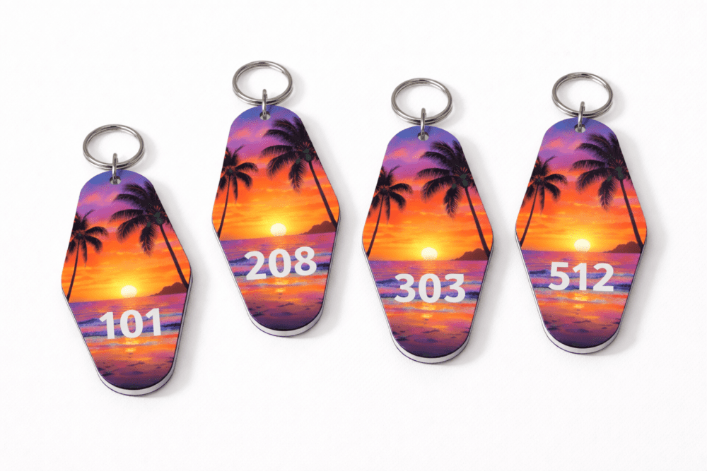 Subli Lux Motel Keychain MUp Laser Sublimation Blanks : 2mm Subli Lux Motel Keychain + 30mm Silver Split Keyring