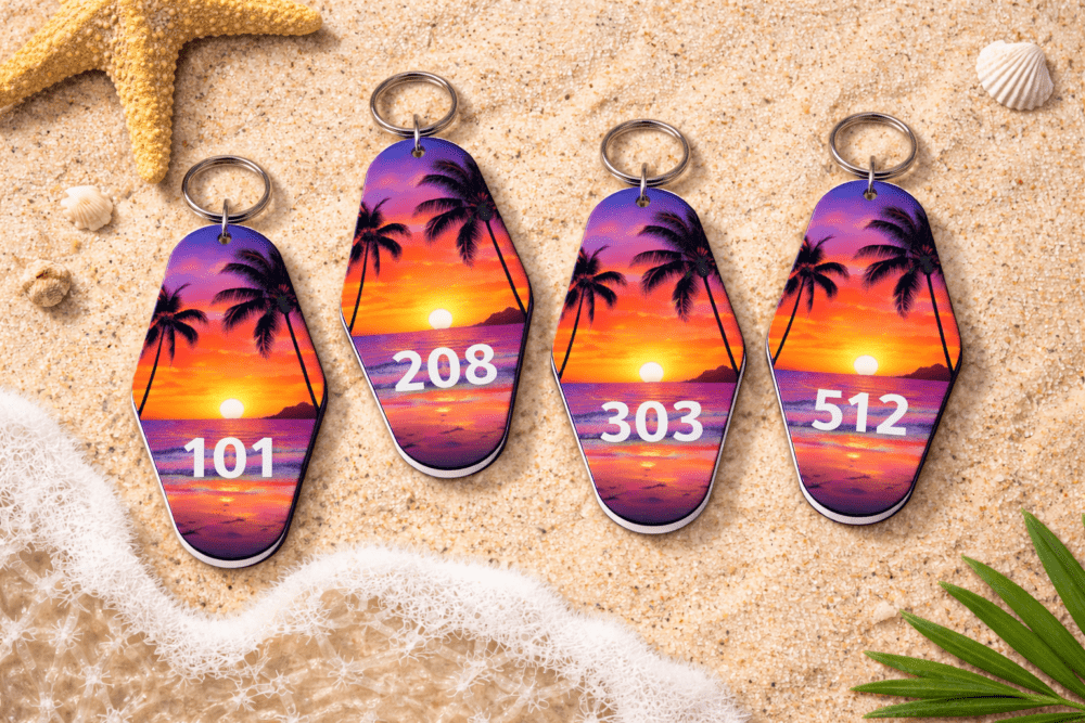 Subli Lux Motel Keychain MUp2 Laser Sublimation Blanks : 2mm Subli Lux Motel Keychain + 30mm Silver Split Keyring