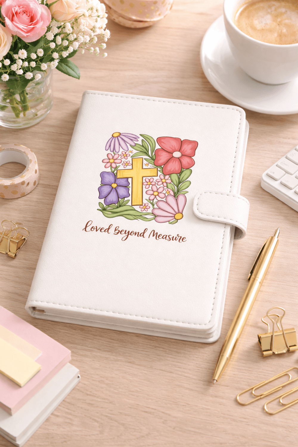 3D UV Stickers : A4 “Loved Beyond Measure” Floral Christian Cross Design (LBM) - 6 Colour Variations