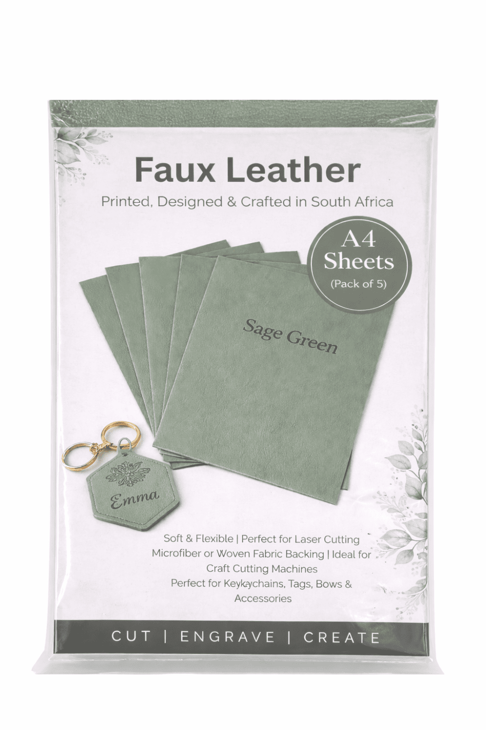 Direct UV Print : Direct to Litchi Faux Leather : A4 Sheets (Pack of 5) : Sage Green
