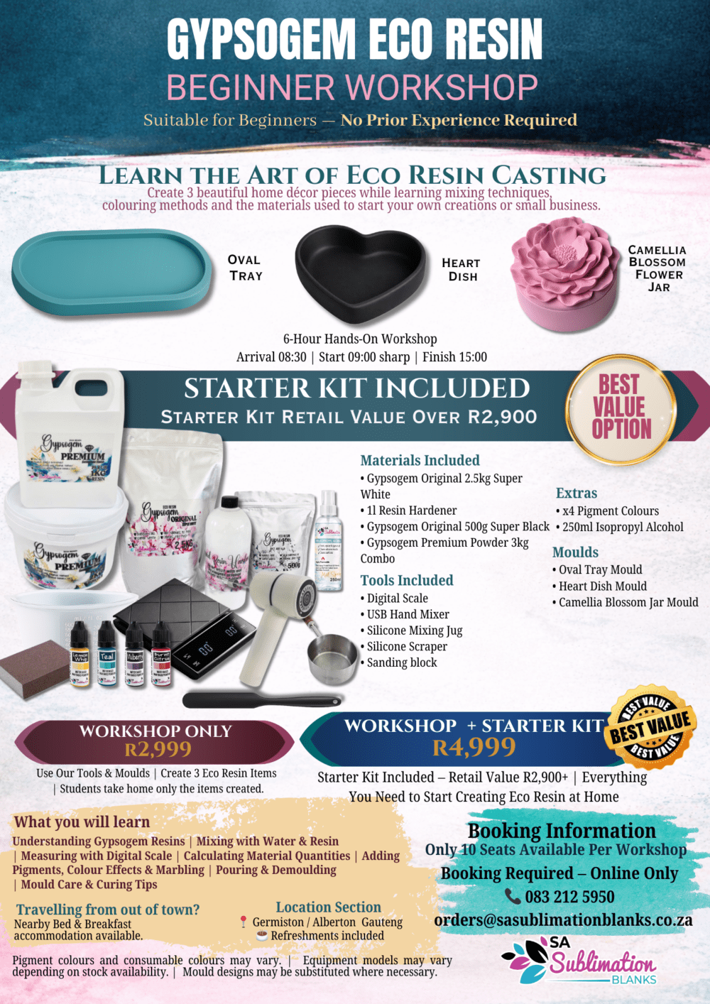 SA Sublimation Blanks Training Studio : Gypsogem Eco Resin Beginners Workshop (Alberton/Germiston Gauteng)