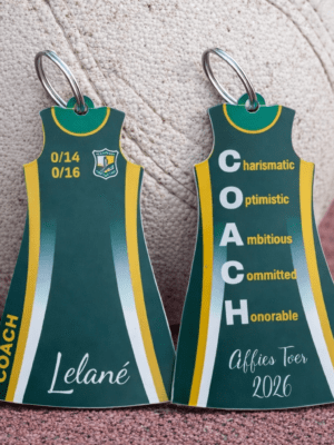 UV Direct Print : Double sided Full Print, 0.6mm thick Netball Dress Keychain + Silver split keychain