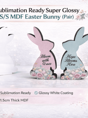 Sublimation Blanks : Sublimation‑Ready Glossy White MDF Easter Bunny Pair – 1.5 cm Thick