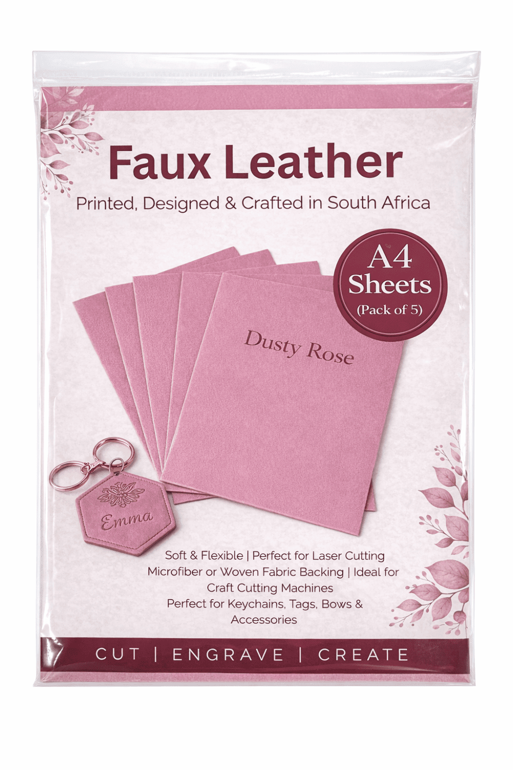 Direct UV Print : Direct to Litchi Faux Leather : A4 Sheets (Pack of 5) : Dusty Rose