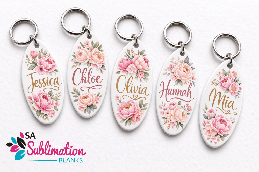 Laser Sublimation Blanks : Blank, 2mm Subli Lux Oblong Oval Keychain + 30mm Silver Split Keyring