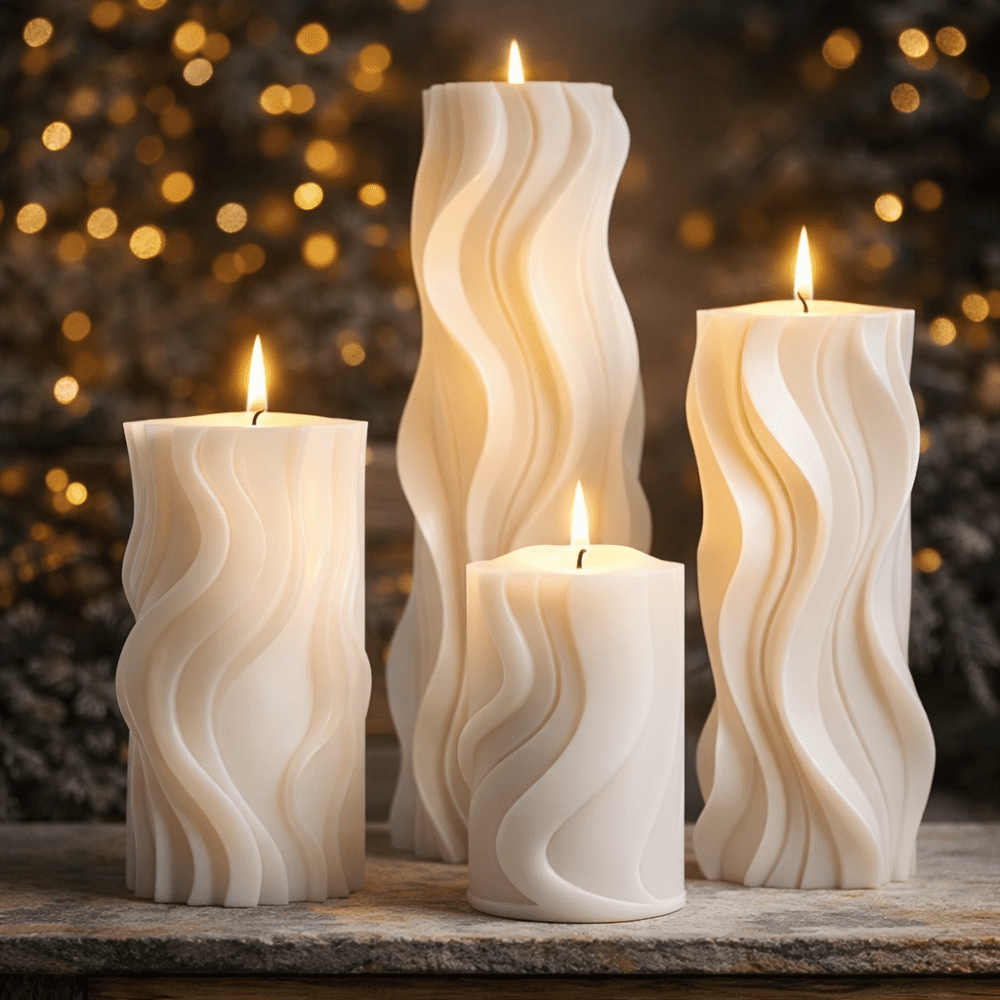 Silicone Mould : 4 Piece Wave Cylindrical Candle Mould Set (Wave_Cyl_CM)