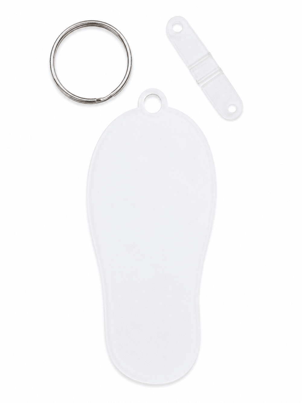 FlipFlop2_NB Laser Sublimation Blanks : Blank, 3mm Subli-Acylic Flip Flop Keychain with silver split keyring & clip