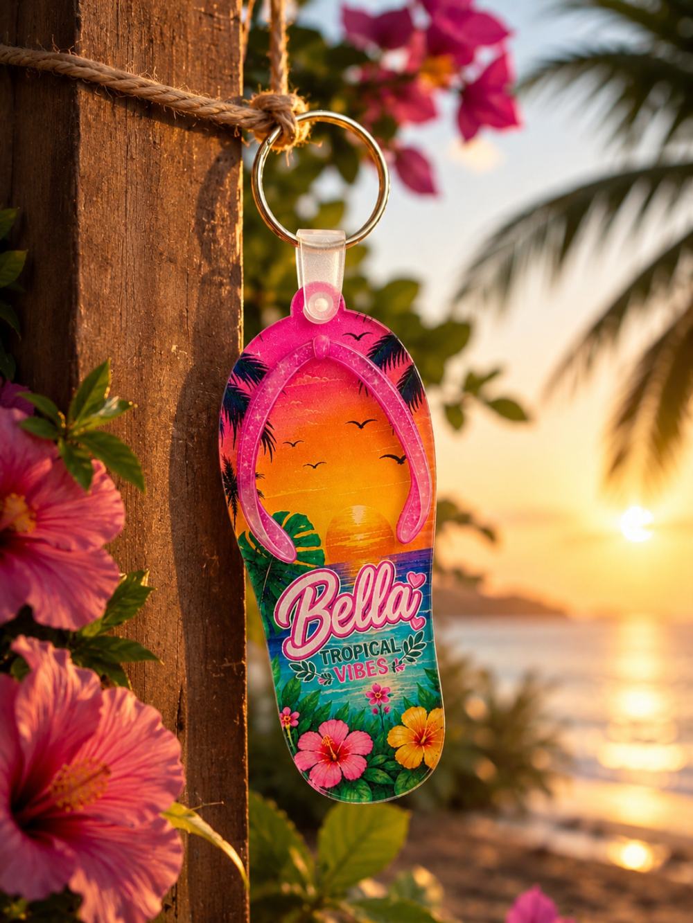 FlipflopMU3 Laser Sublimation Blanks : Blank, 3mm Subli-Acylic Flip Flop Keychain with silver split keyring & clip