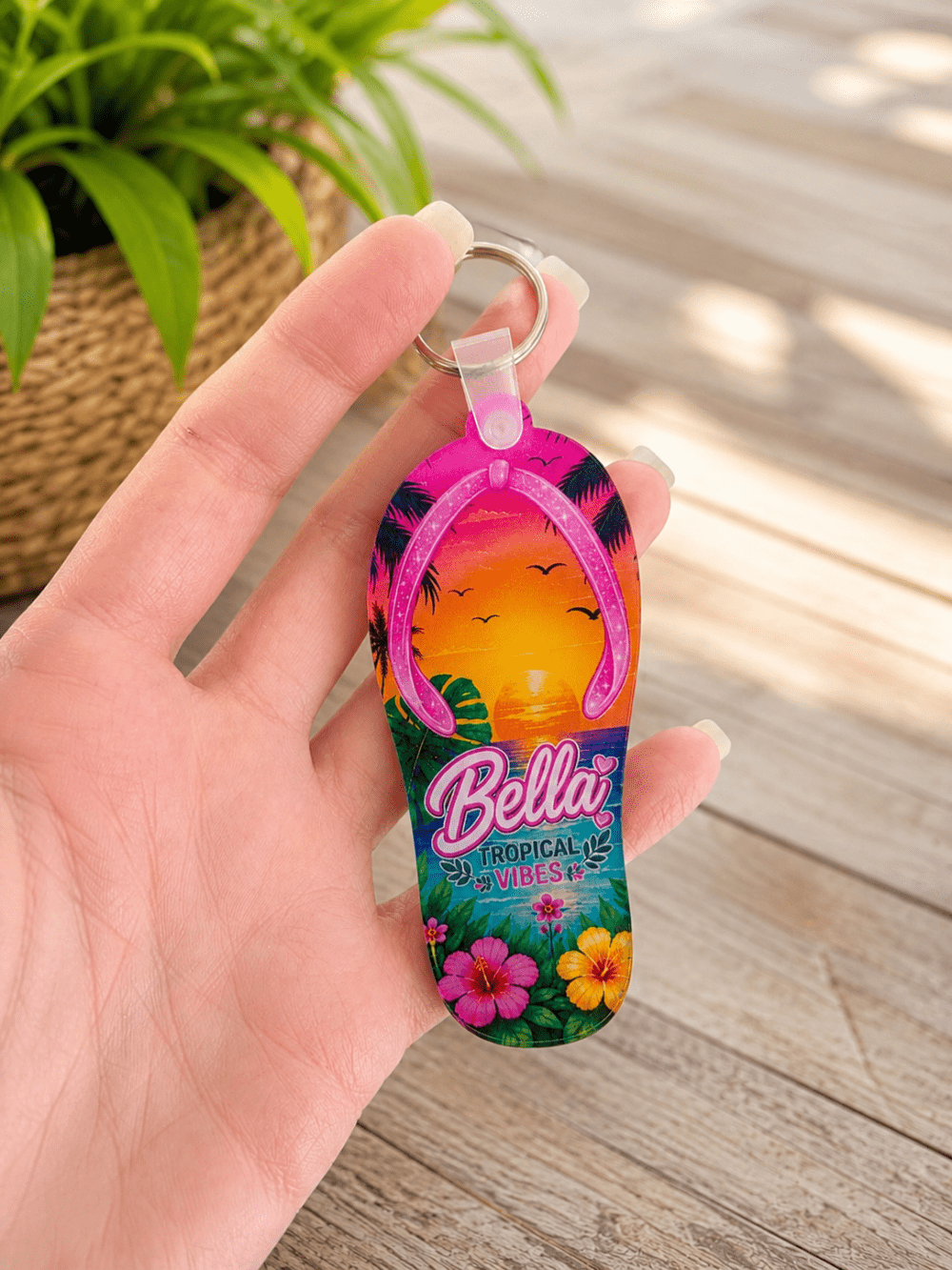 FlipflpMU2 Laser Sublimation Blanks : Blank, 3mm Subli-Acylic Flip Flop Keychain with silver split keyring & clip
