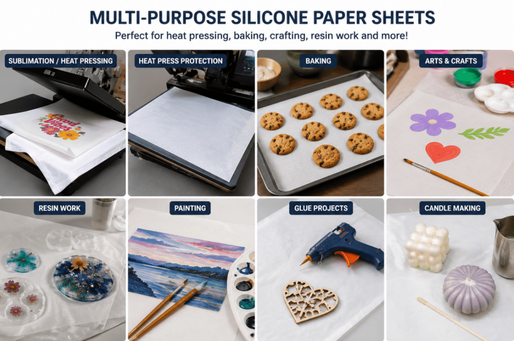 Consumables :  Multi-Purpose 60 × 40cm Silicone Paper Sheets (Available in Packs of 20 or 100 Sheets)