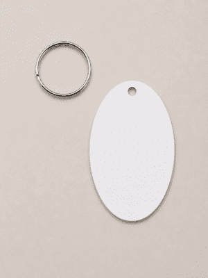 Laser  Sublimation Blanks : Super Glossy 3 or 5mm Single or Double Sided Sublimation MDF 6 by 4cm OVAL Keychain + Silver Split Keyring
