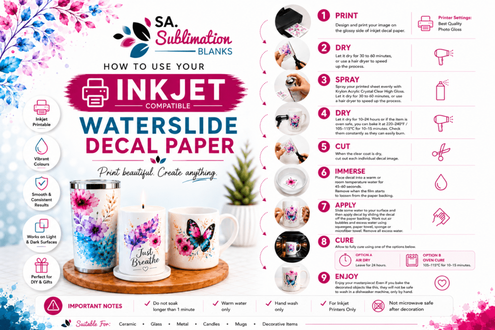Waterslide_Inkjet_Instructions Correct Sublimation Blanks : Waterslide Paper Decal for INKJET (White & Clear, Pack of 5)