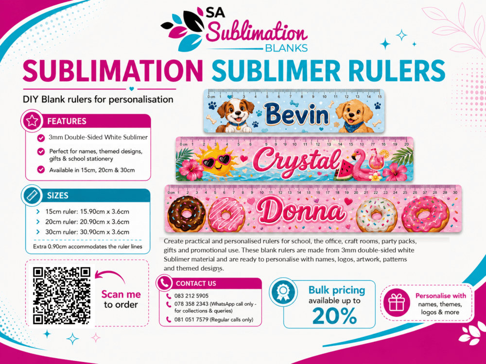 Sublimation Blanks : 3mm Sublimation Sublimer Rulers (15cm, 20cm, 30cm)
